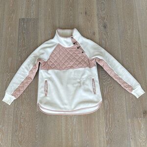 Abercrombie & Fitch Cream and Pink Asymmetrical Snap-Up Fleece Jacket.
